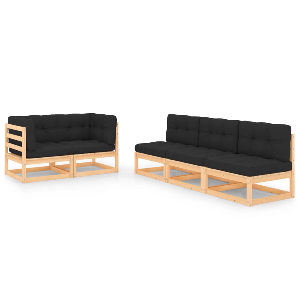 5-tlg. Garten-Lounge-Set mit Kissen Kiefer Massivholz